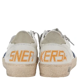 Ballstar White Sneaker Low Top with Star Patch on the Side and Maxi Lettering on the Back in Leather for Men