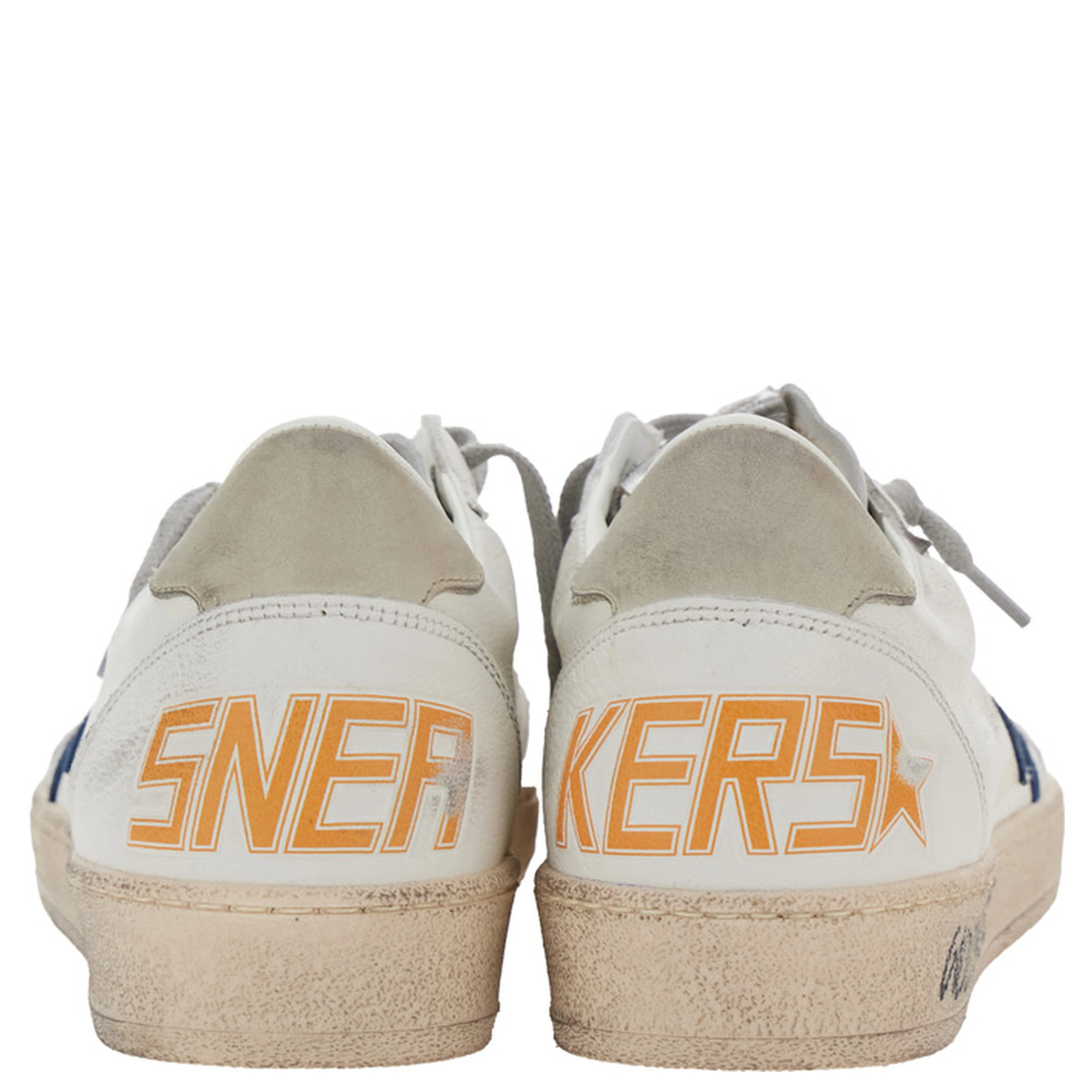 Ballstar White Sneaker Low Top with Star Patch on the Side and Maxi Lettering on the Back in Leather for Men