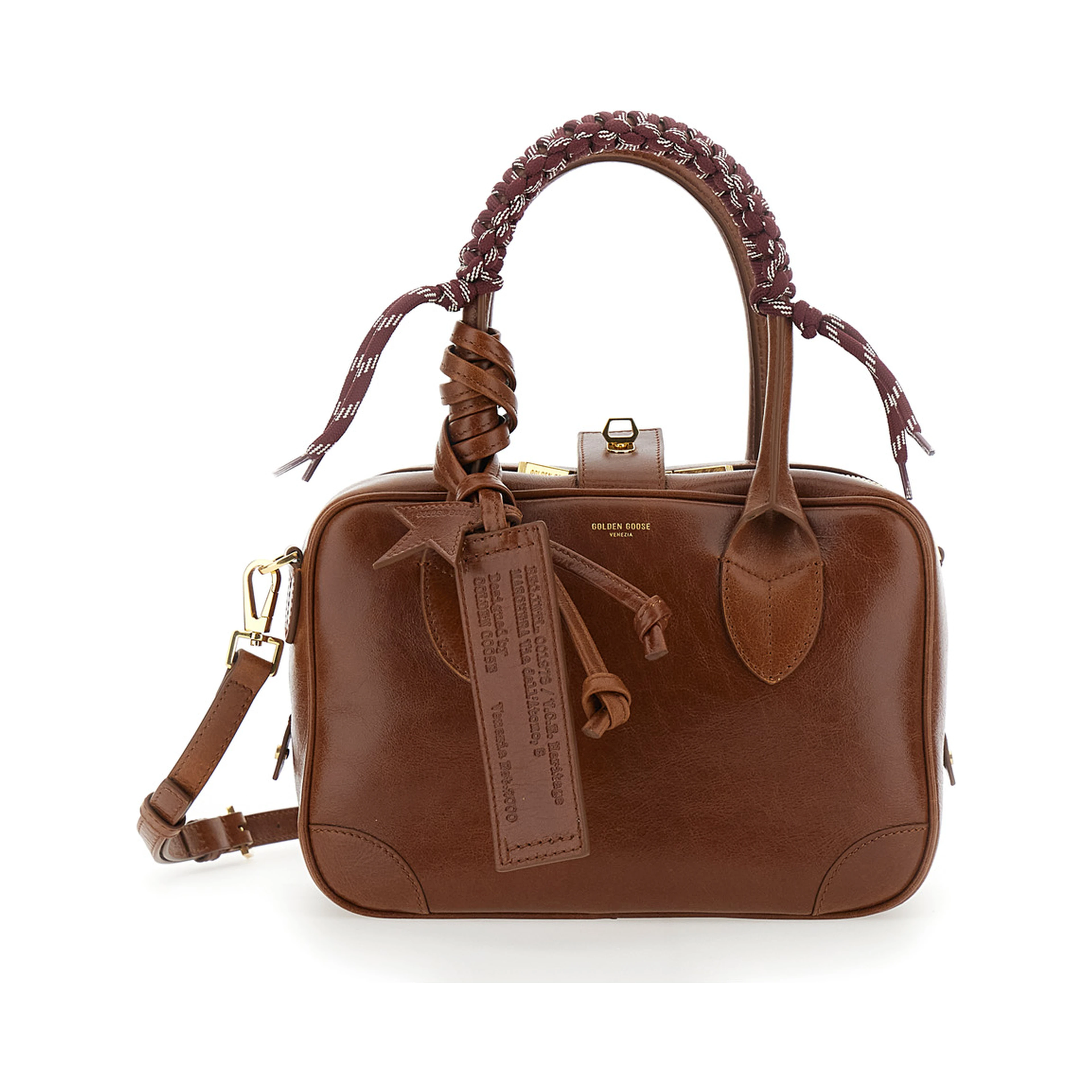 Vita Brown Shoulder bag with Adjustable and Removable Shoulder Strap and Logo Tag on the Front in Leather for Women