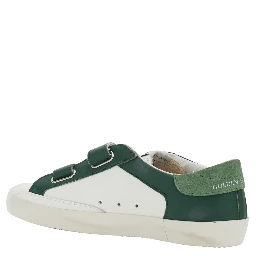 Old School White and Green Low Sneakers with Side Star Patch in leather Boy