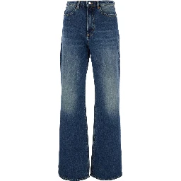 Blue Jeans with Faded Effect and Flared Leg in Denim for Women