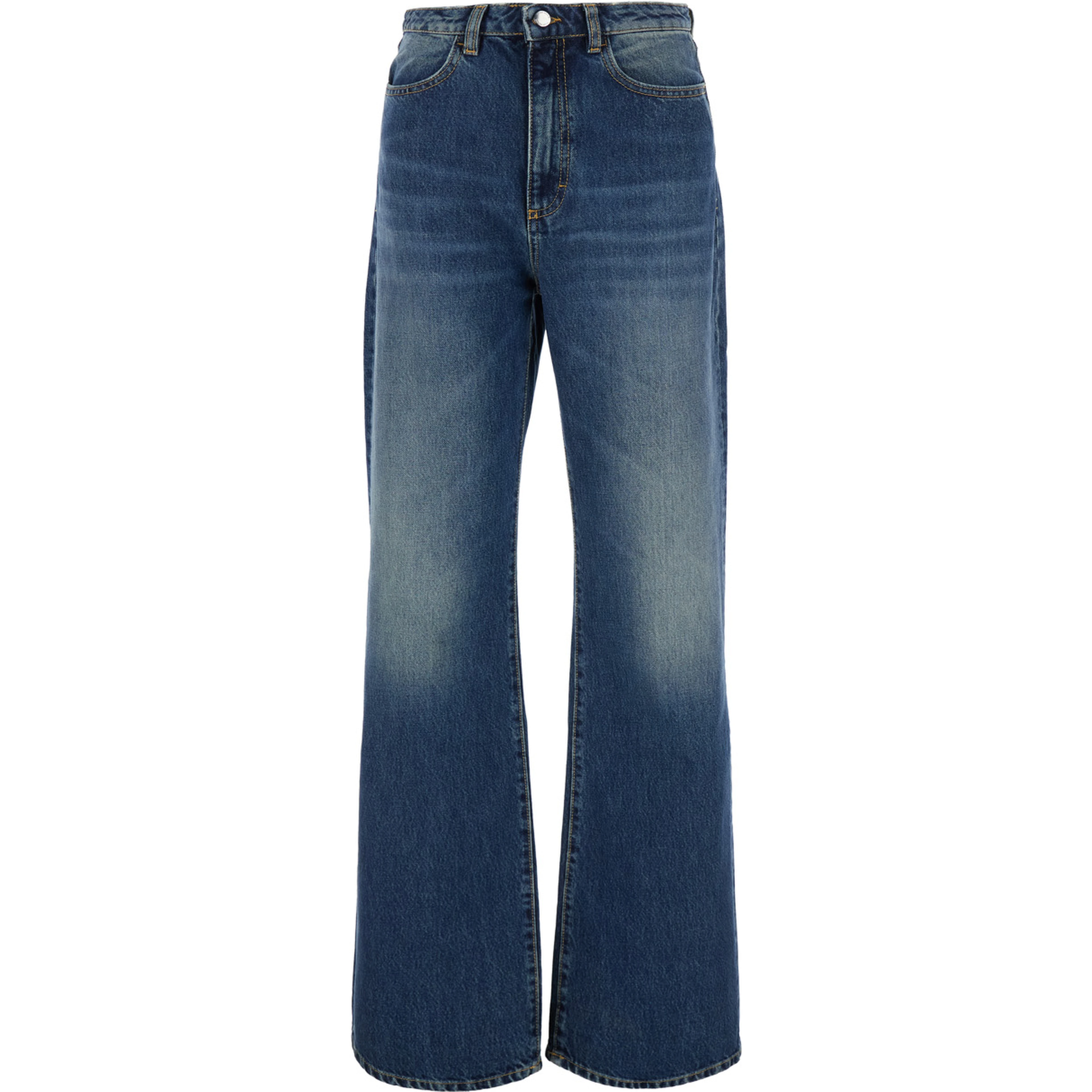 Blue Jeans with Faded Effect and Flared Leg in Denim for Women