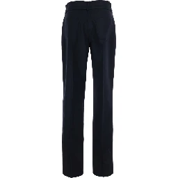 Persy Blue Pants with vertical details and belt with buckle in wool for women
