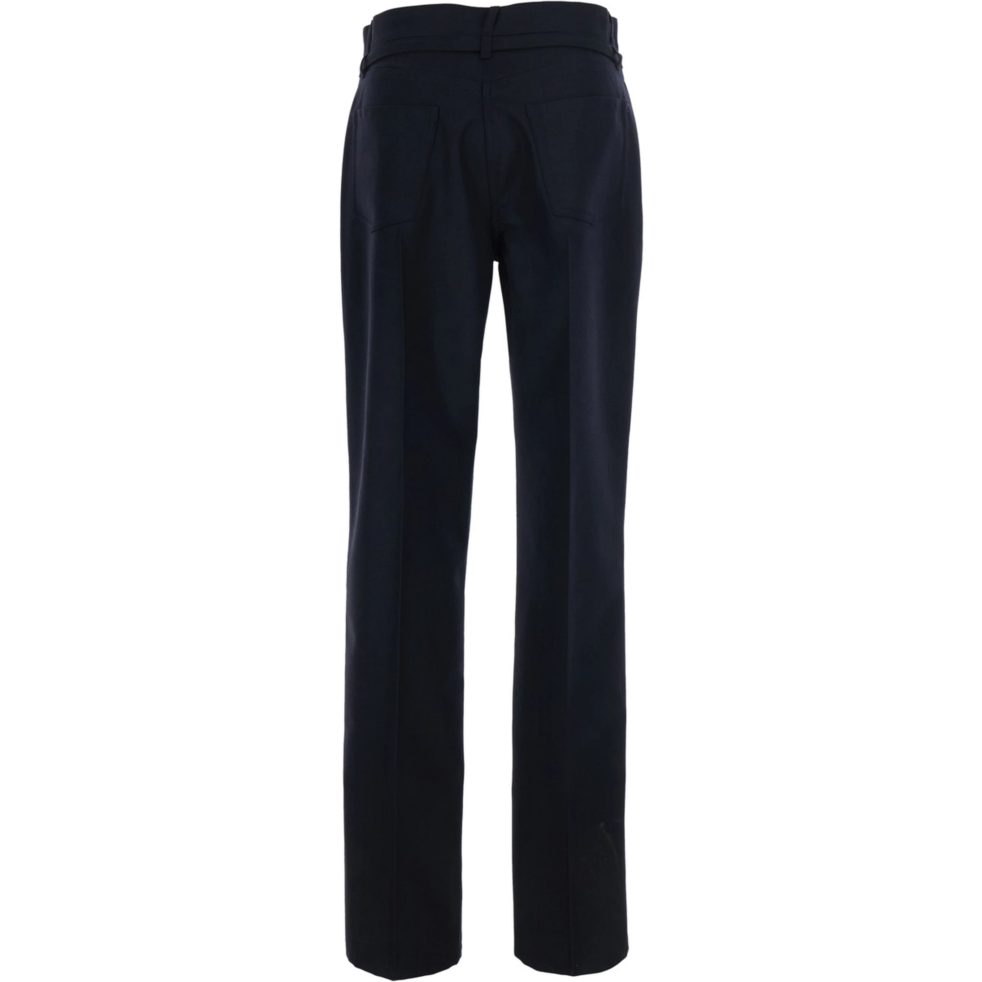 Persy Blue Pants with vertical details and belt with buckle in wool for women