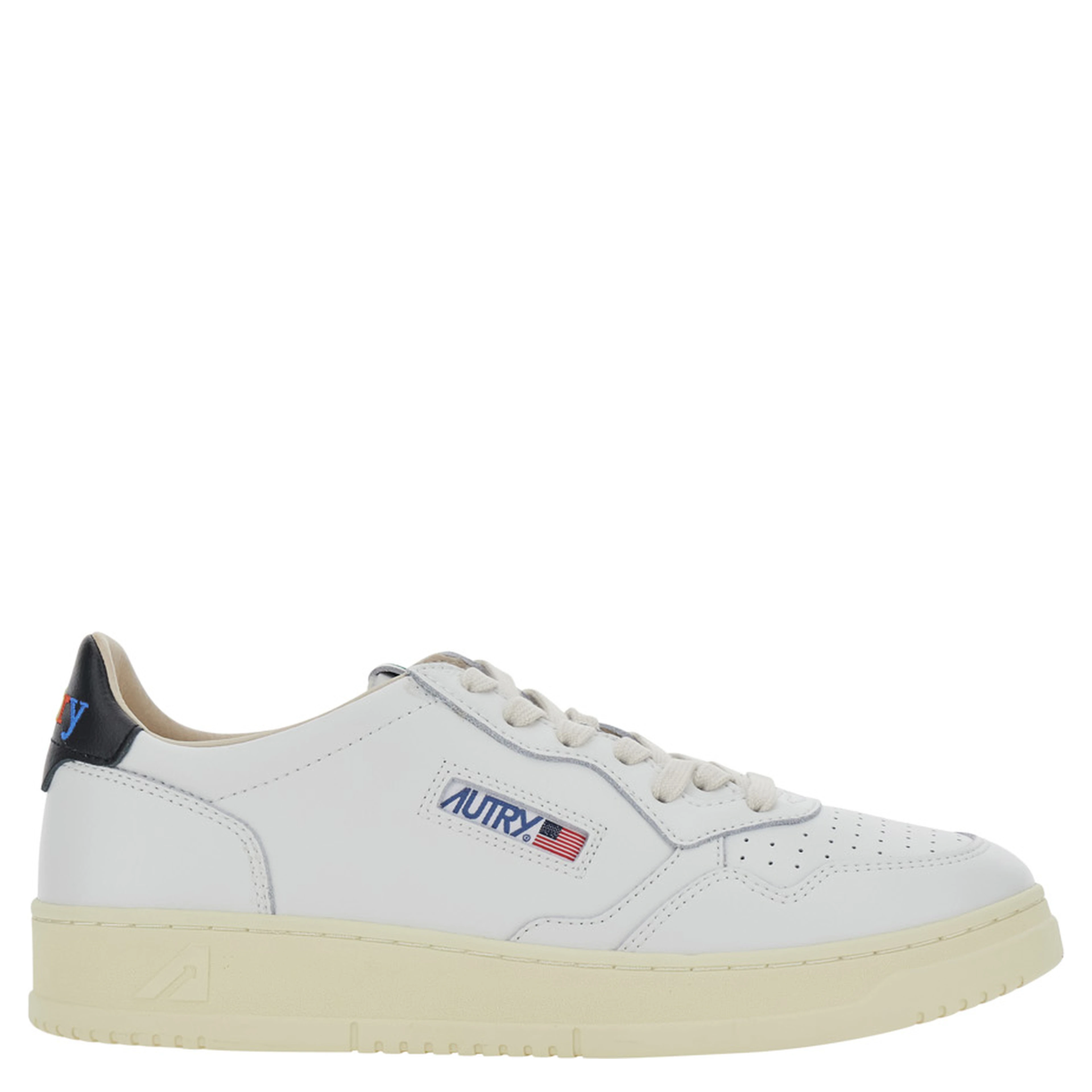 Medalist Low White and Black Sneakers with Contrast Heel and Logo Lettering in Leather for Men
