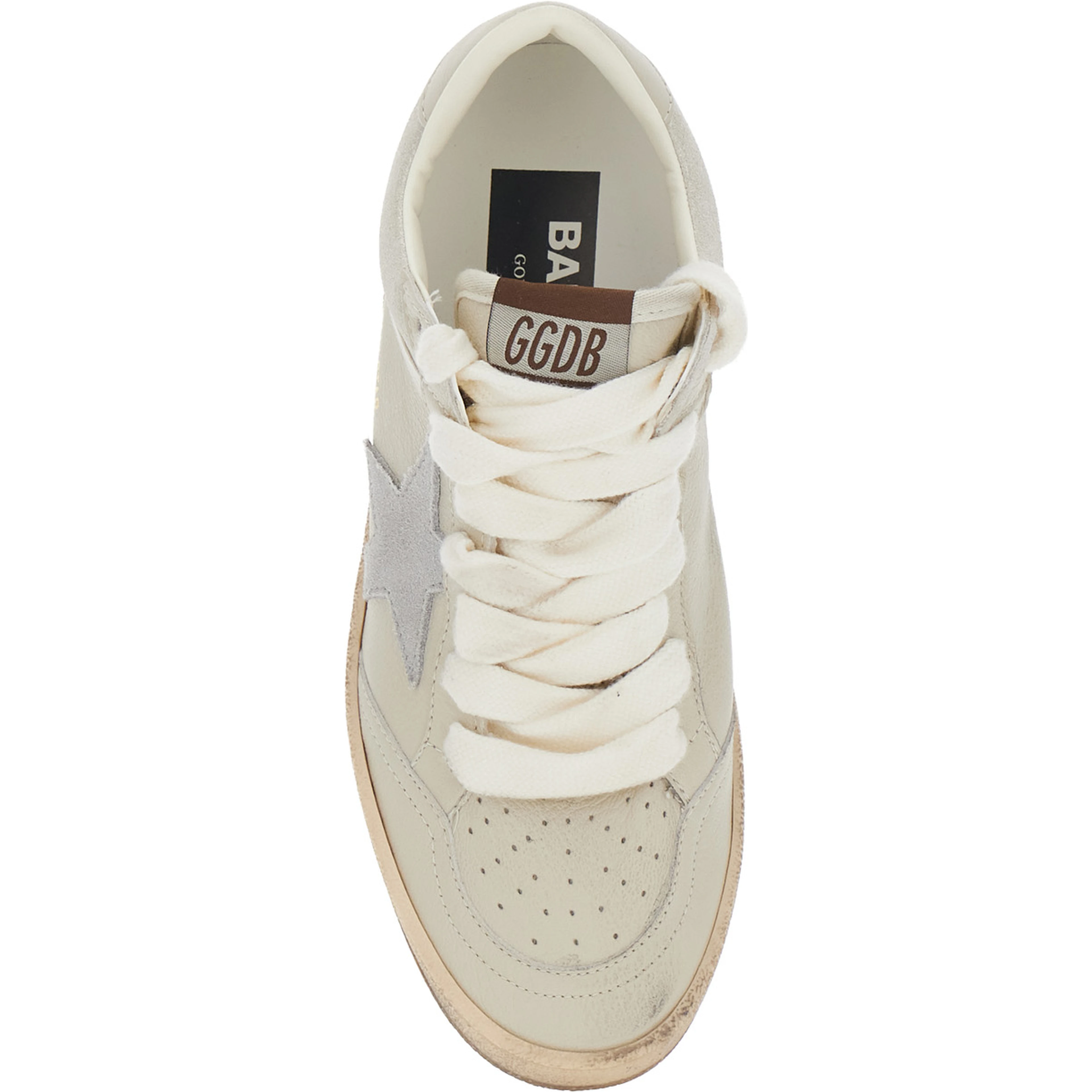 Ballstar Beige Low Top Sneakers with Star Patch on the Side and Logo Patch on the Tongue in Leather for Women