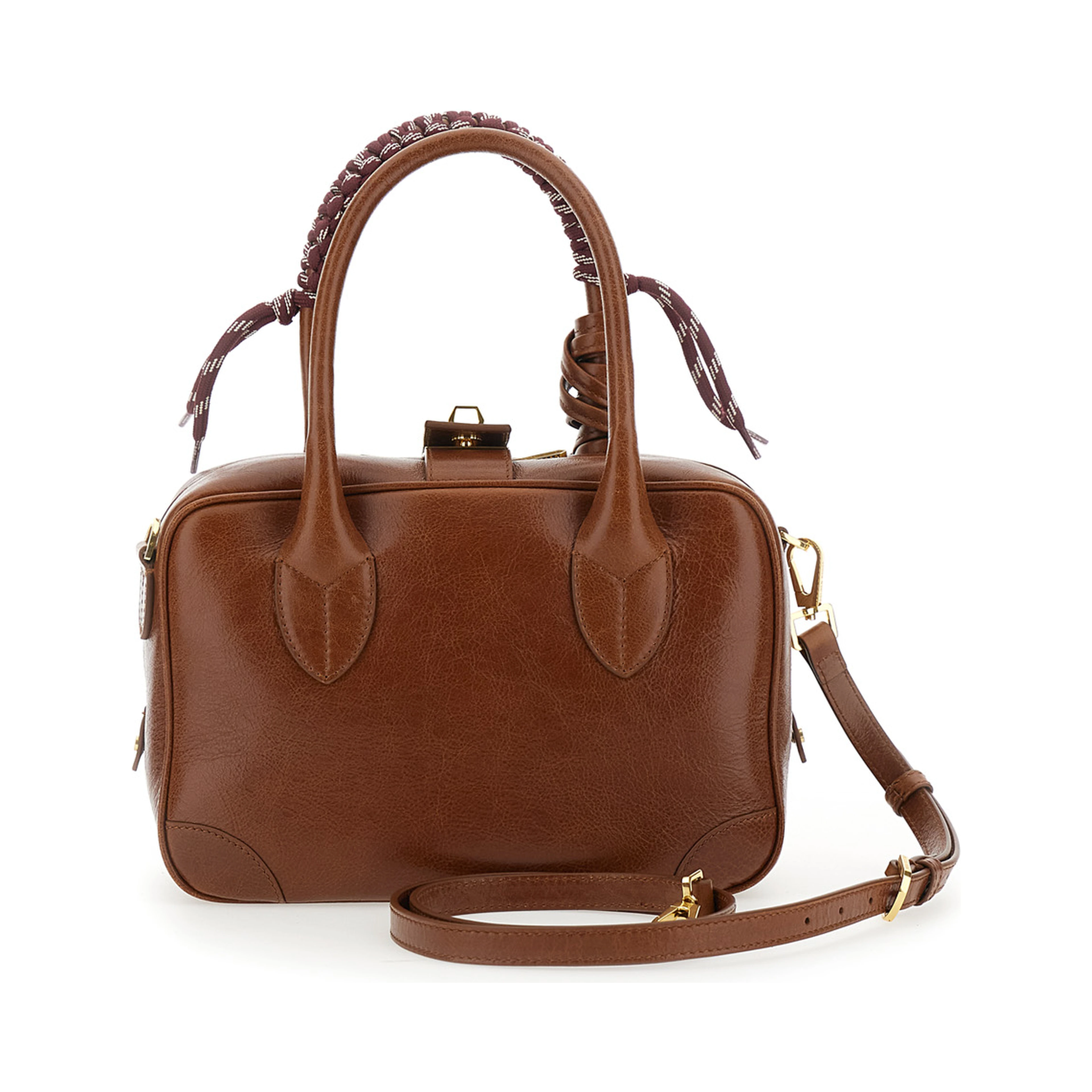 Vita Brown Shoulder bag with Adjustable and Removable Shoulder Strap and Logo Tag on the Front in Leather for Women