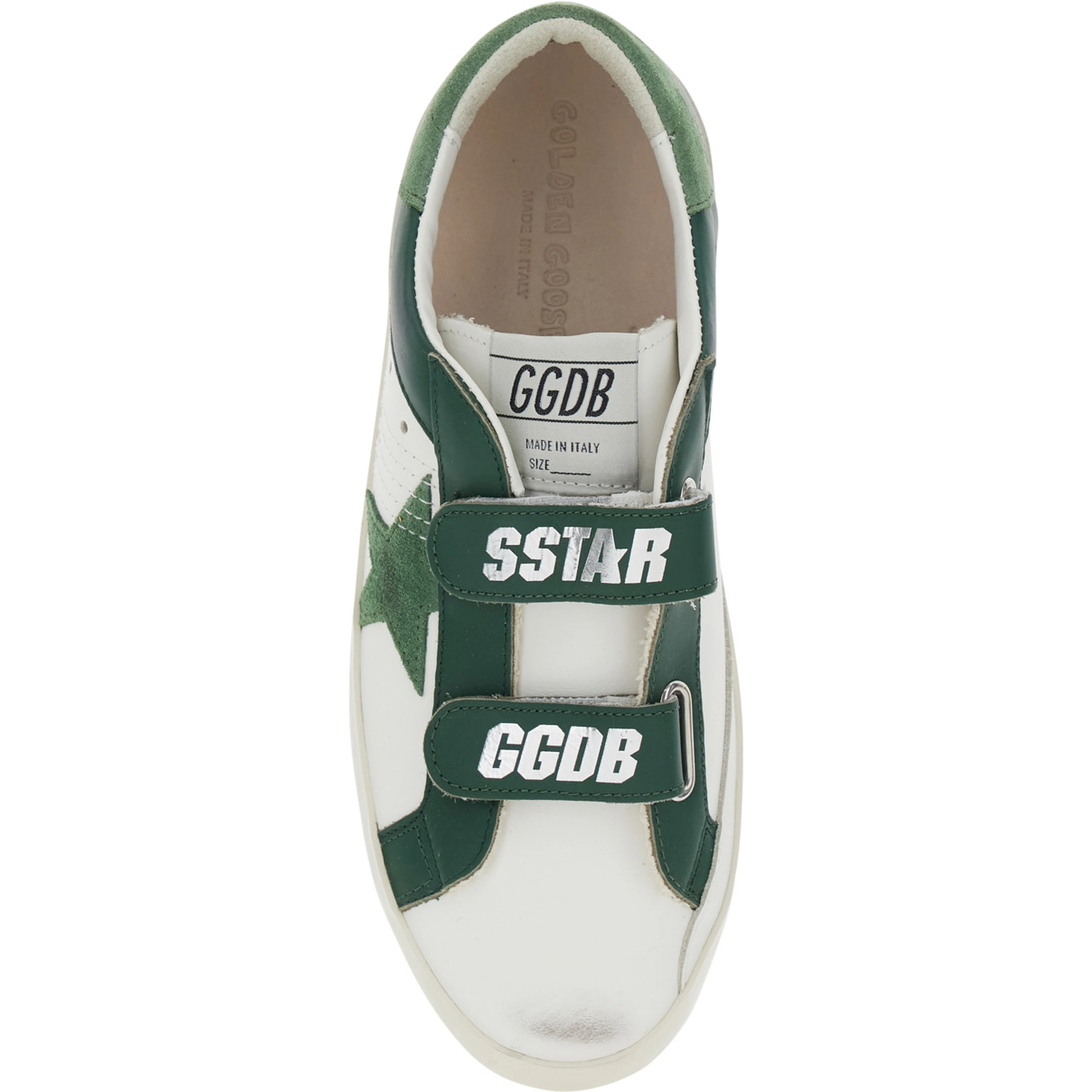 Old School White and Green Low Sneakers with Side Star Patch in leather Boy
