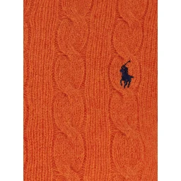 Julianna Orange crew neck Sweater with cable knit and Pony on the front in wool and cashmere for women