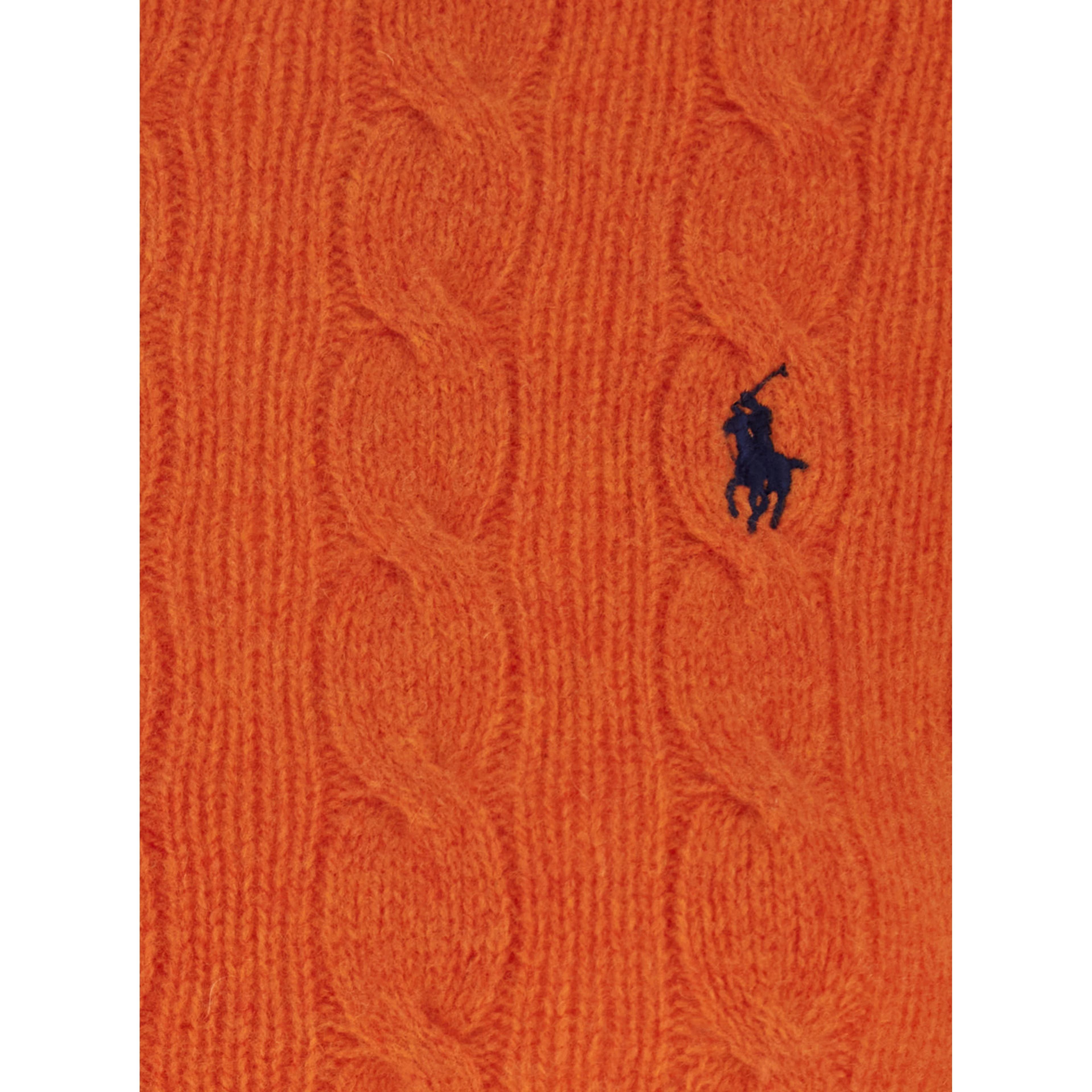 Julianna Orange crew neck Sweater with cable knit and Pony on the front in wool and cashmere for women