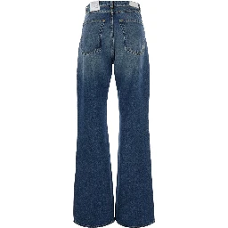 Blue Jeans with Faded Effect and Flared Leg in Denim for Women