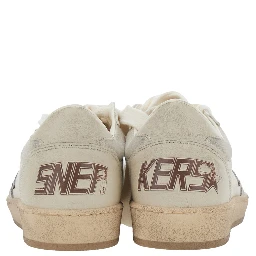 Ballstar Beige Low Top Sneakers with Star Patch on the Side and Logo Patch on the Tongue in Leather for Women