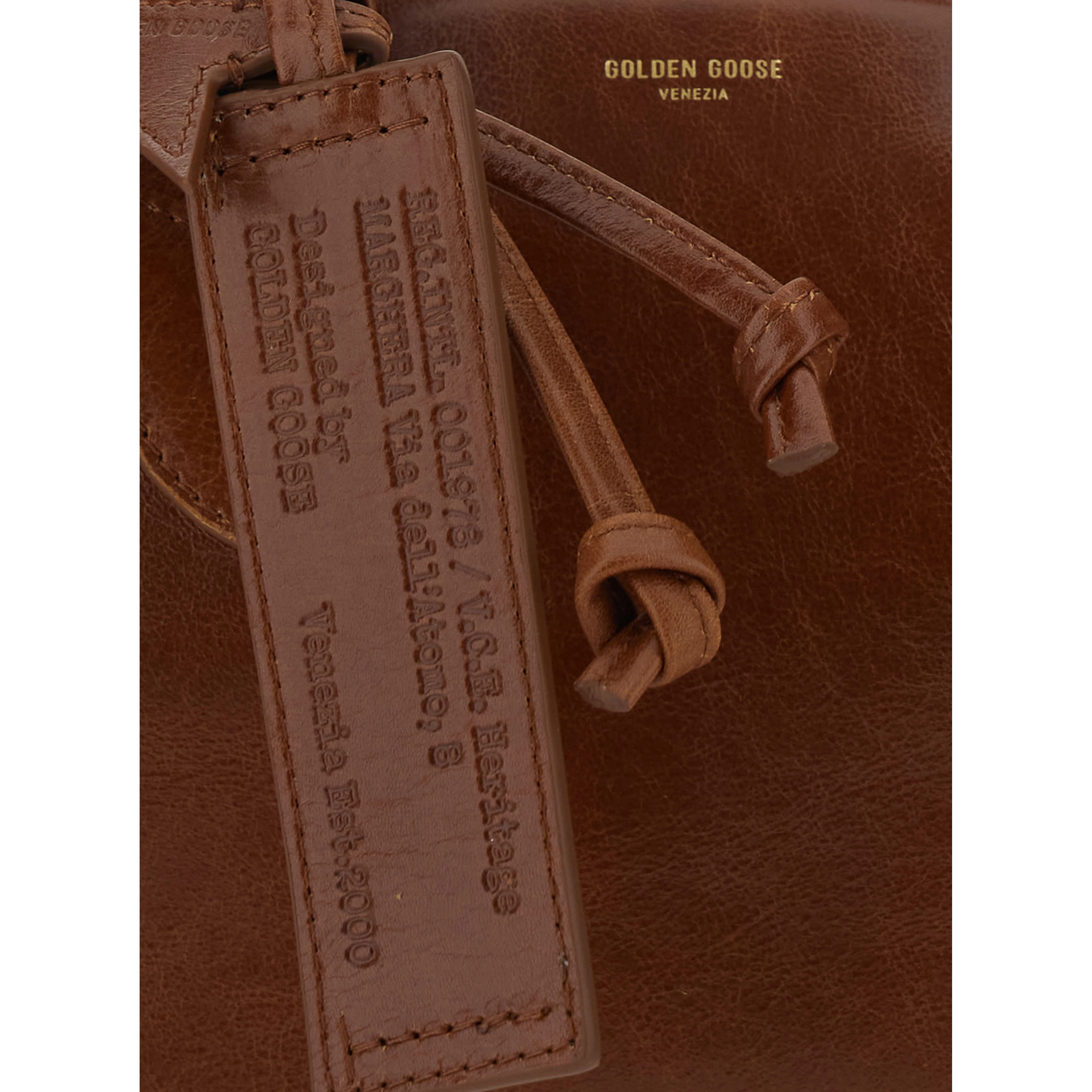 Vita Brown Shoulder bag with Adjustable and Removable Shoulder Strap and Logo Tag on the Front in Leather for Women