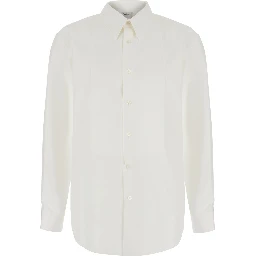 White shirt with pointed collar and tone-on-tone logo in cotton men