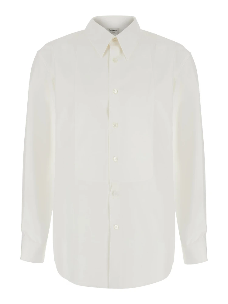 White shirt with pointed collar and tone-on-tone logo in cotton men