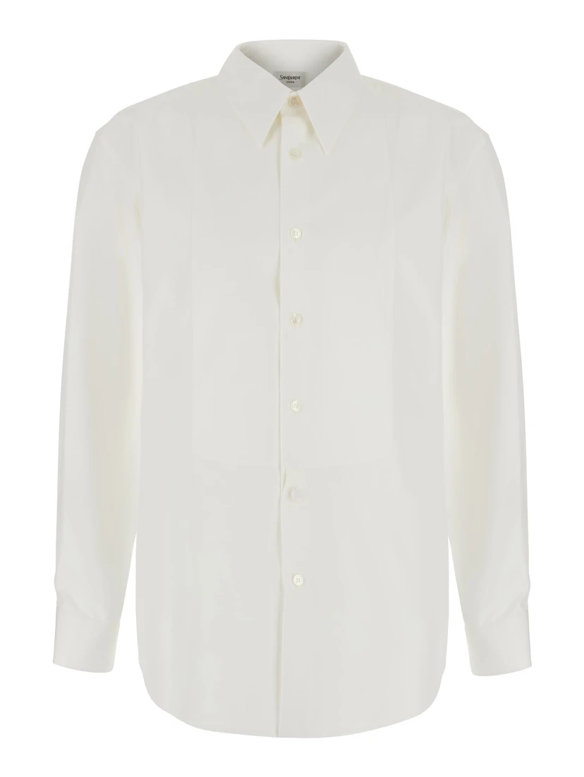 White shirt with pointed collar and tone-on-tone logo in cotton men