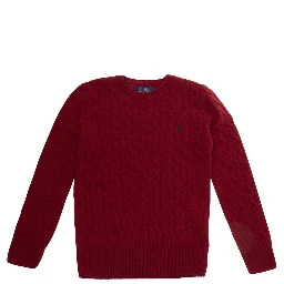 Red Sweater with Round Neck and Pony Embroidery on the Front in Wool and Cashmere Boy