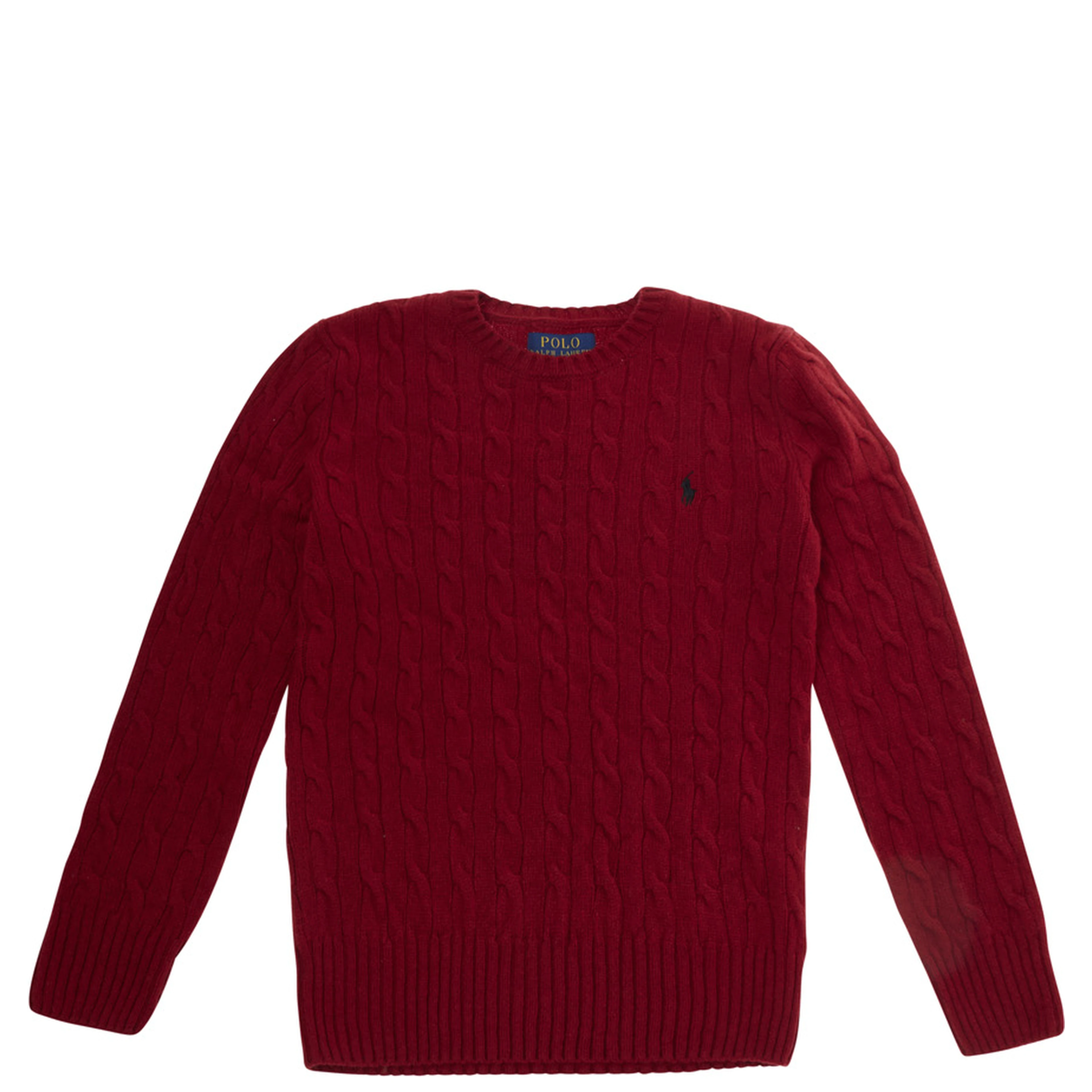 Red Sweater with Round Neck and Pony Embroidery on the Front in Wool and Cashmere Boy
