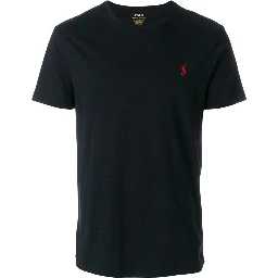 T-Shirt with Round Neck and Embroidered Pony Logo on the Front in Black Cotton for Men