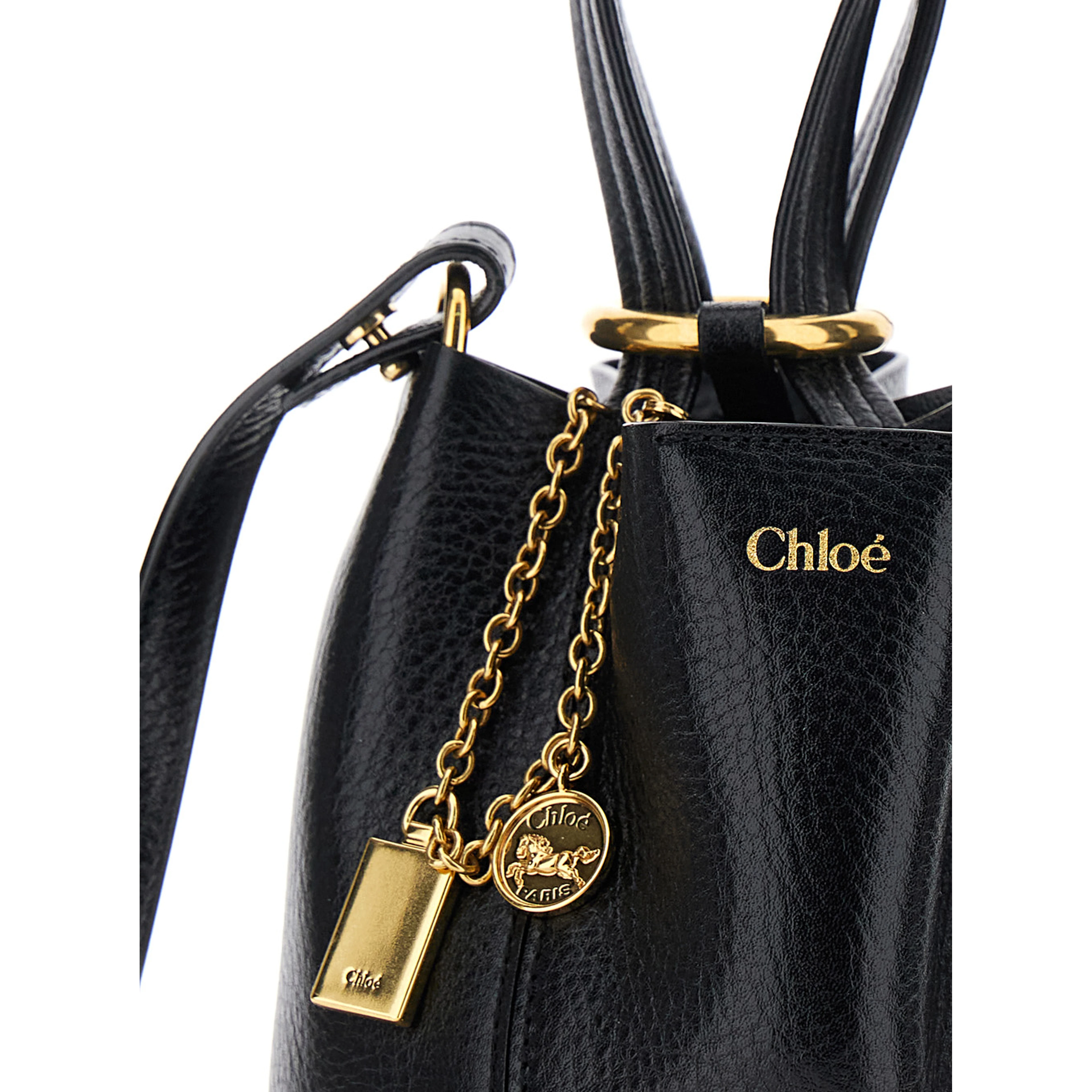 Shoulder bag Spin with logo lettering and black leather strap for women