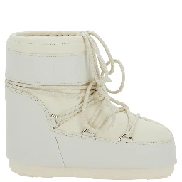 Snow Boots with Maxi Logo Print on the Side in White Tech Fabric for Women