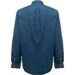 Shirt "Slim Fit" with Button Down Collar and Pony on the Front in Blue Denim for Men