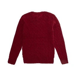 Red Sweater with Round Neck and Pony Embroidery on the Front in Wool and Cashmere Boy