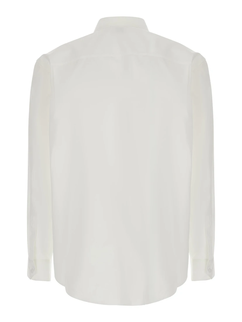 White shirt with pointed collar and tone-on-tone logo in cotton men