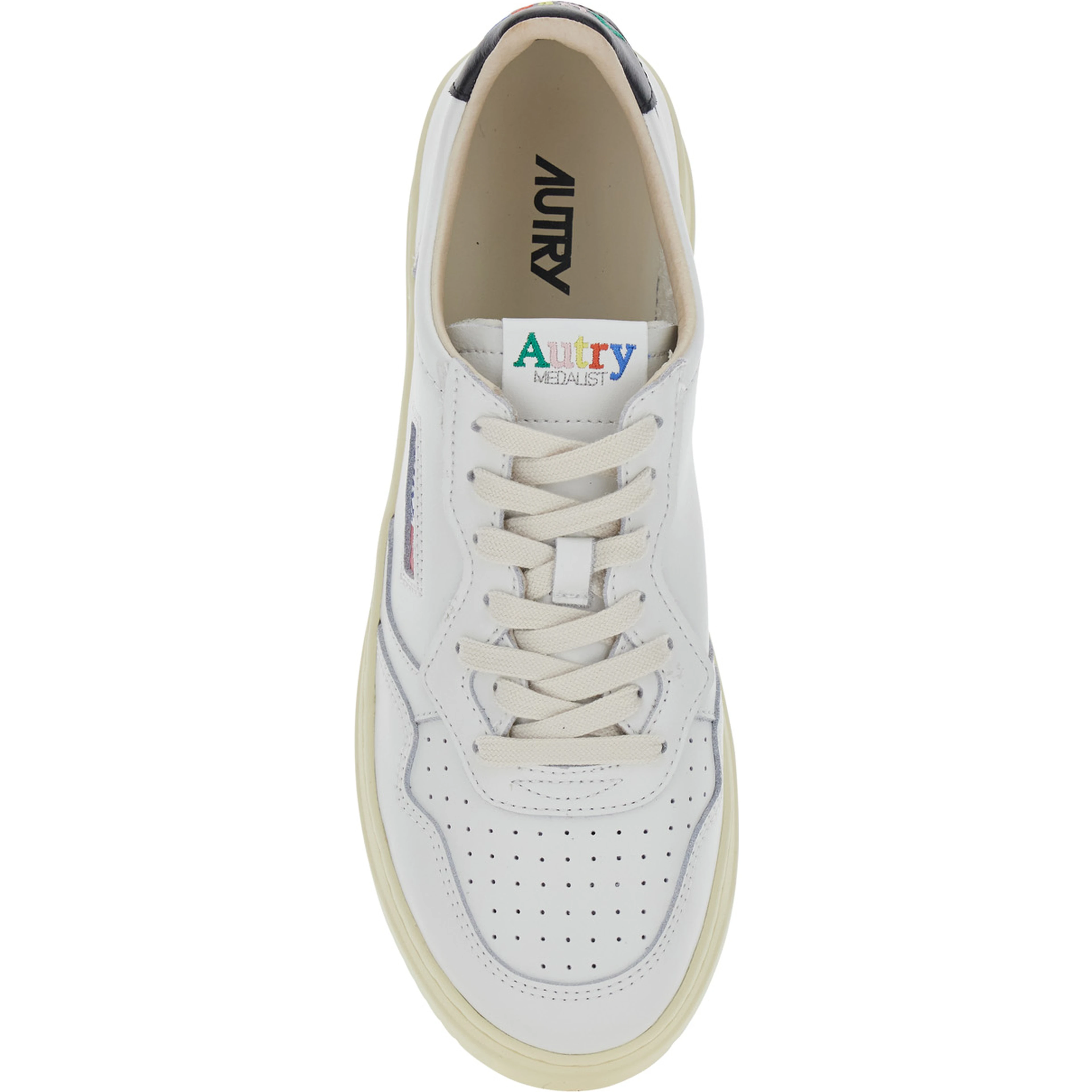 Medalist Low White and Black Sneakers with Contrast Heel and Logo Lettering in Leather for Men