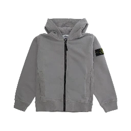 GrayHooded sweatshirt with fixed hood and logo patch on the sleeve in cotton boy