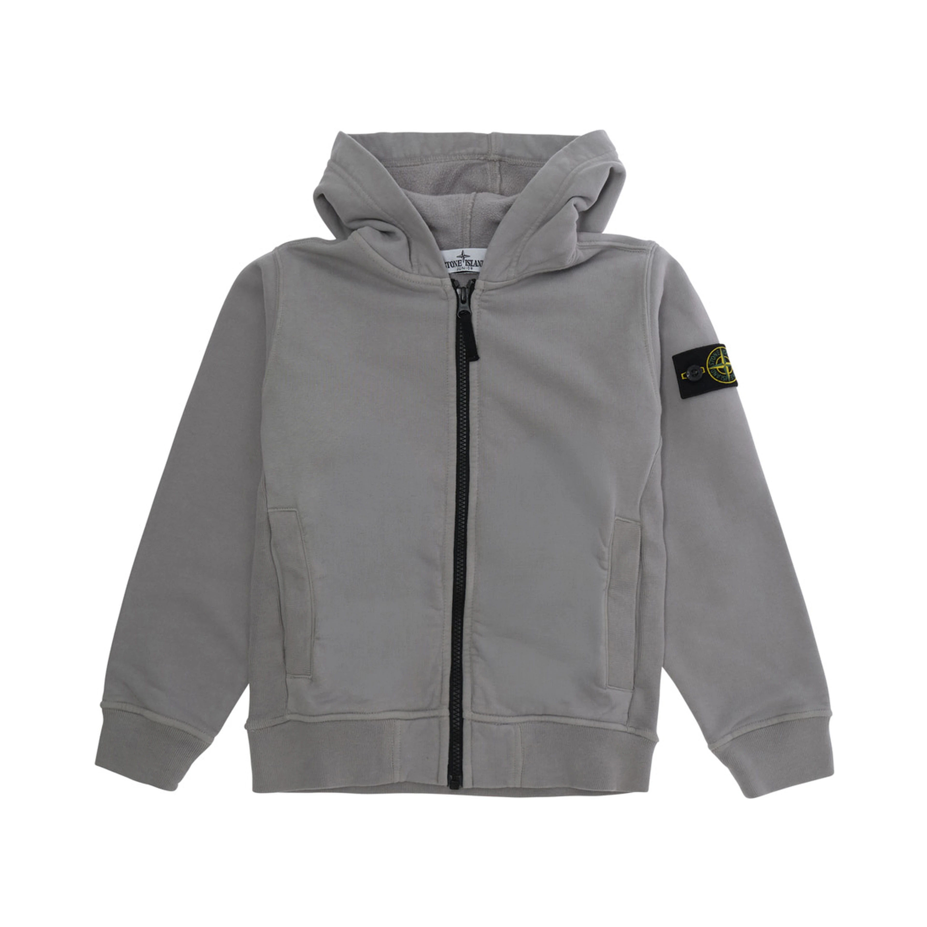 GrayHooded sweatshirt with fixed hood and logo patch on the sleeve in cotton boy