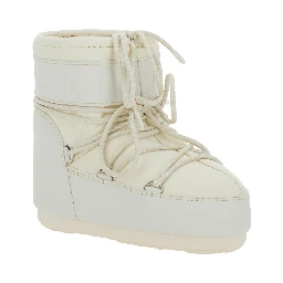 Snow Boots with Maxi Logo Print on the Side in White Tech Fabric for Women