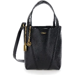 Shoulder bag Spin with logo lettering and black leather strap for women