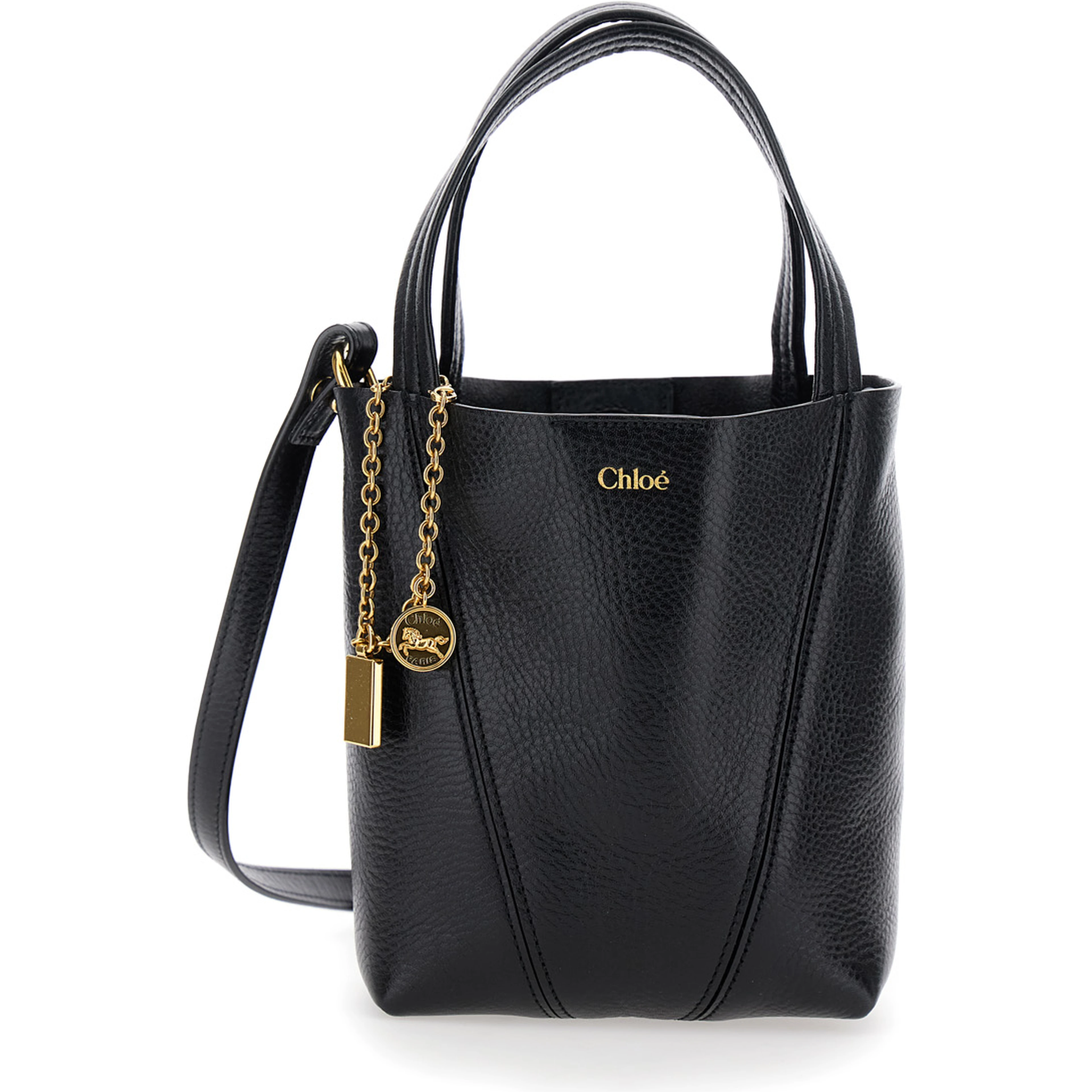 Shoulder bag Spin with logo lettering and black leather strap for women