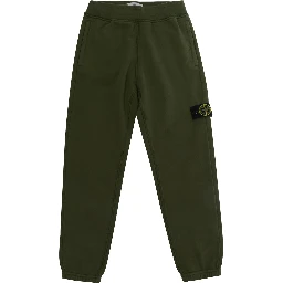 Green Pants with Elastic Waist and Logo Patch on the Front in Cotton Boy