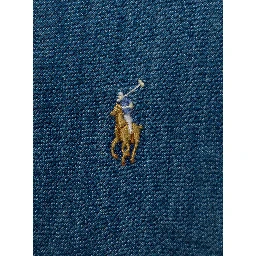 Shirt "Slim Fit" with Button Down Collar and Pony on the Front in Blue Denim for Men