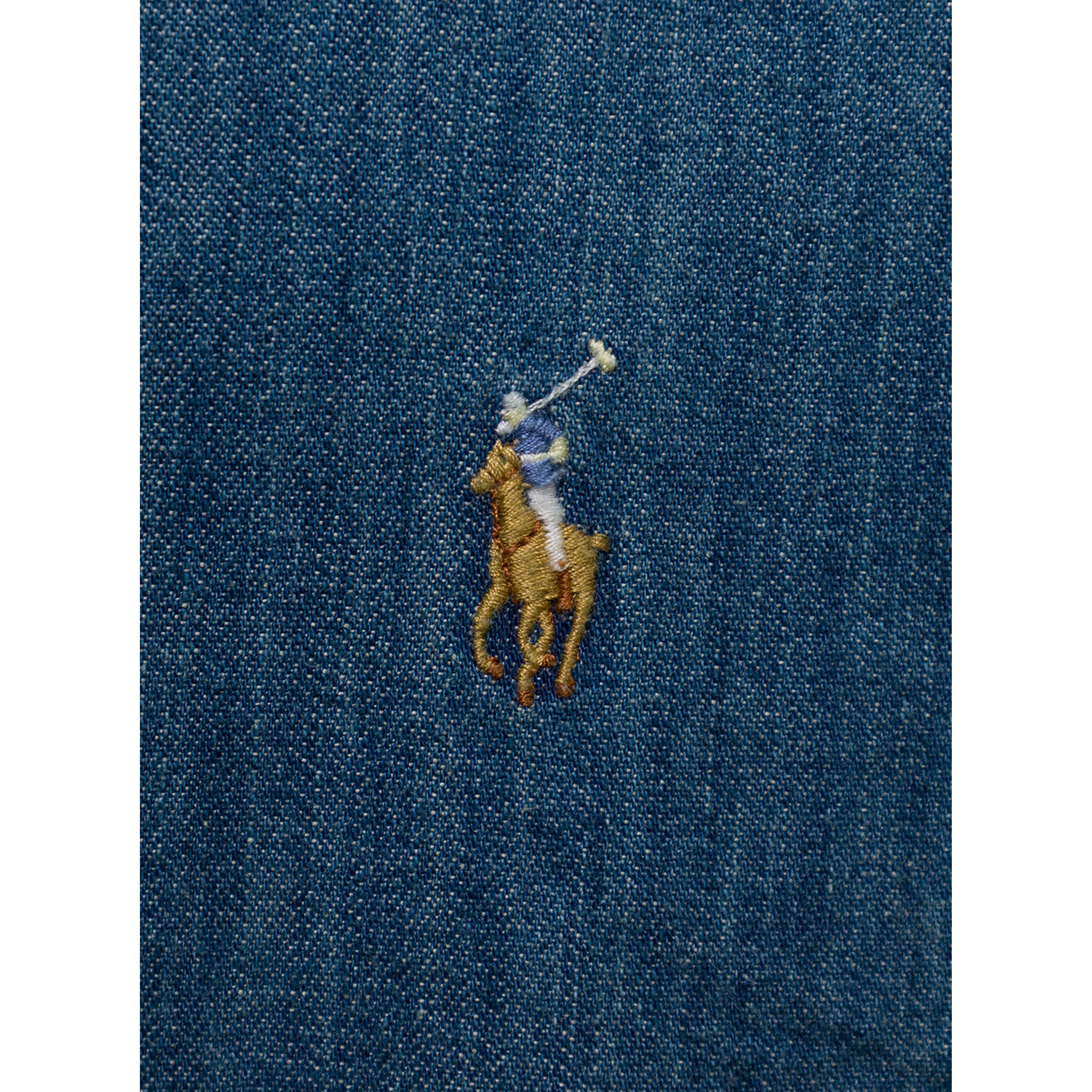Shirt "Slim Fit" with Button Down Collar and Pony on the Front in Blue Denim for Men