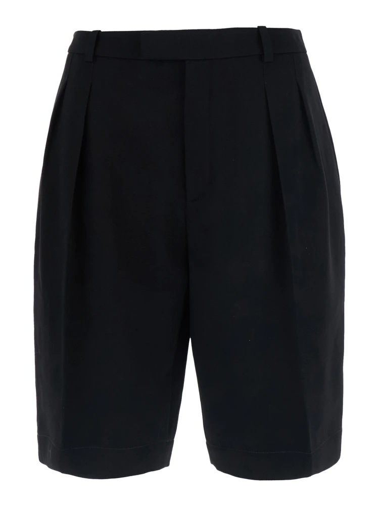 Black Bermuda with Belt Loops and two welt pockets on the back in wool for women