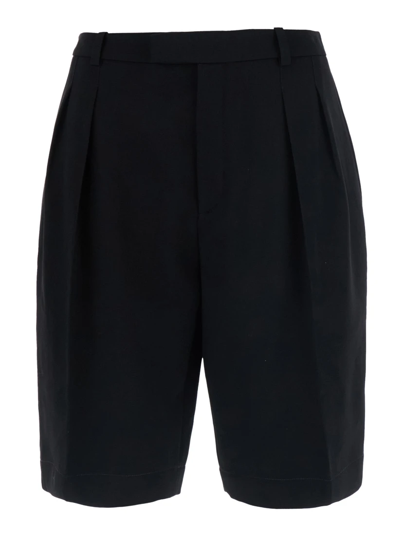 Black Bermuda with Belt Loops and two welt pockets on the back in wool for women