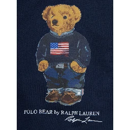 Blue Hoodie with Fixed Hood and Polo Bear Print on the Front in Cotton Blend Boy