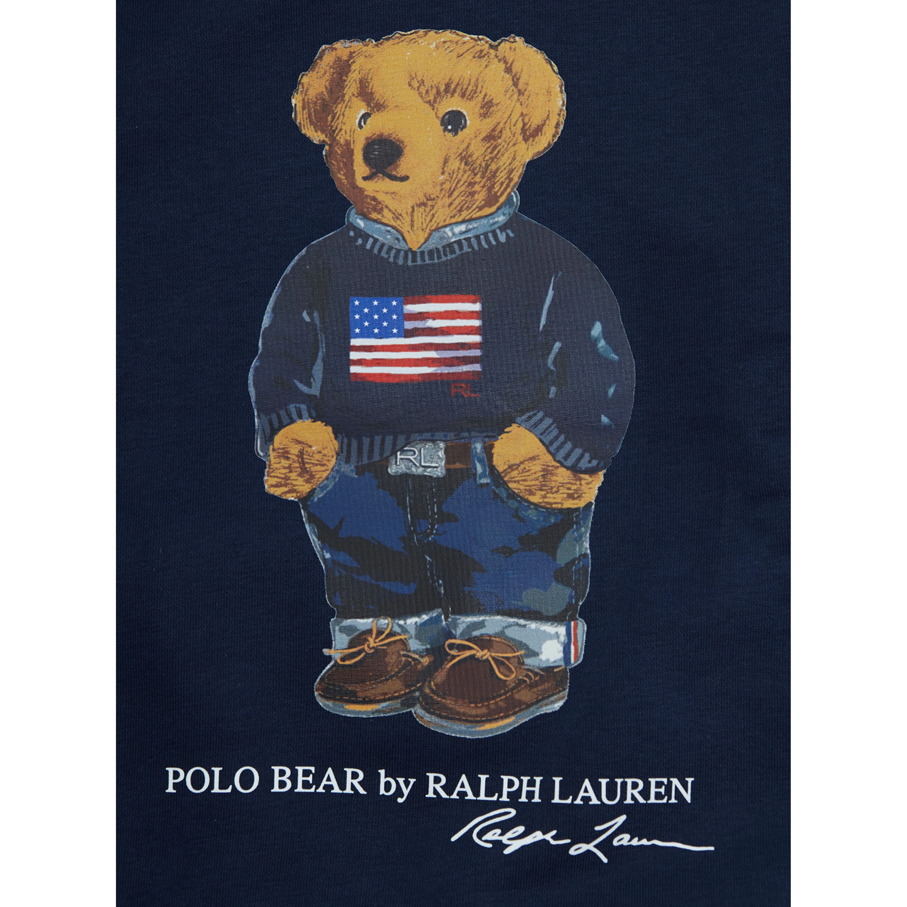 Blue Hoodie with Fixed Hood and Polo Bear Print on the Front in Cotton Blend Boy