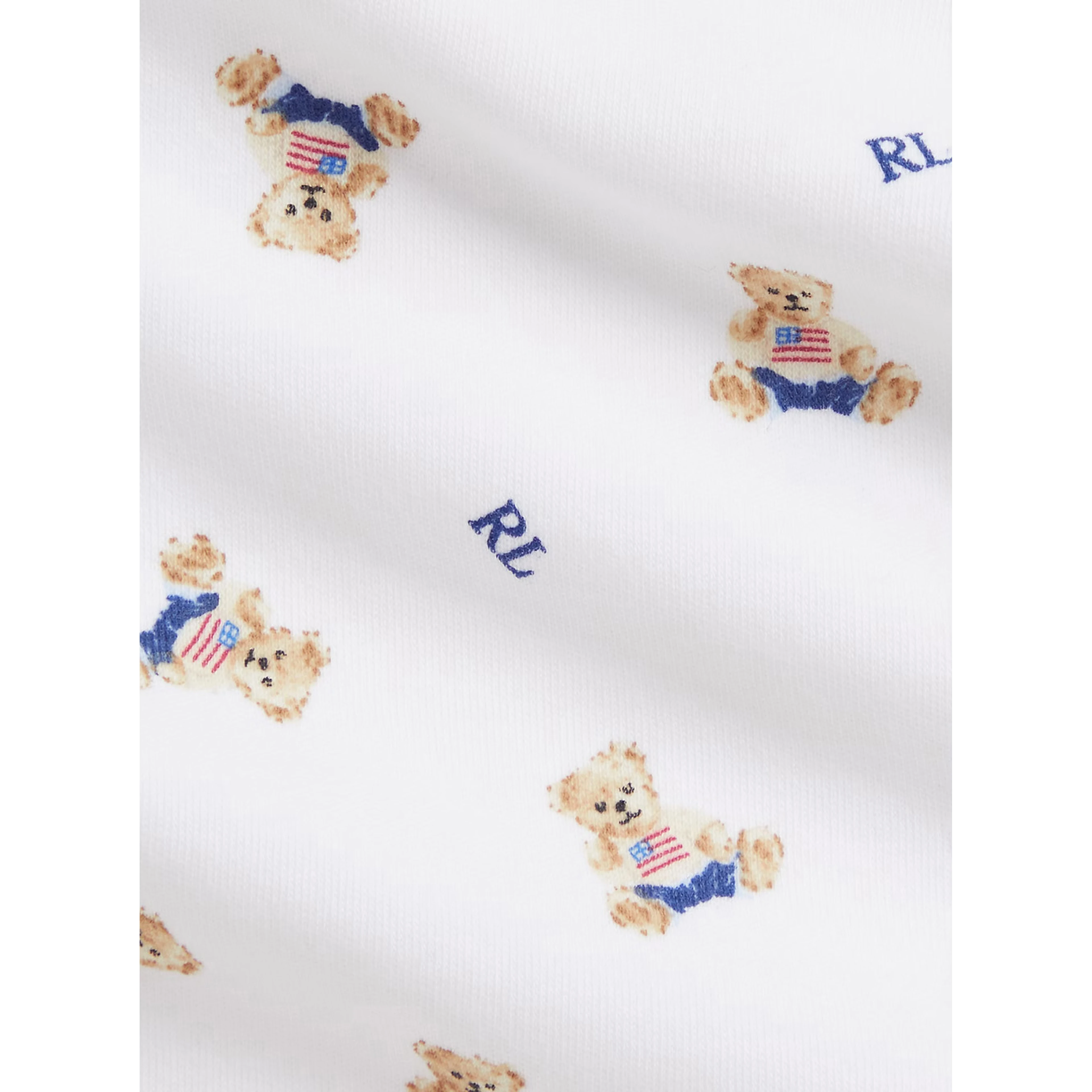 Baby Romper Set with Matching Hat and Bib with Bear All-Over Print in White Cotton