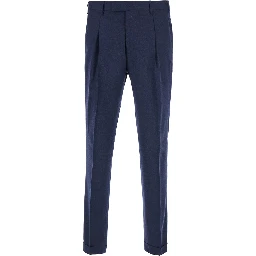 Blue Pants with Single Pleat on the Front in Blend Wool for Men