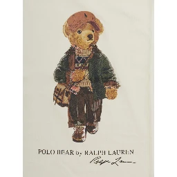 Beige T-shirt with Polo Shirt Bear print on the front in cotton for Boy