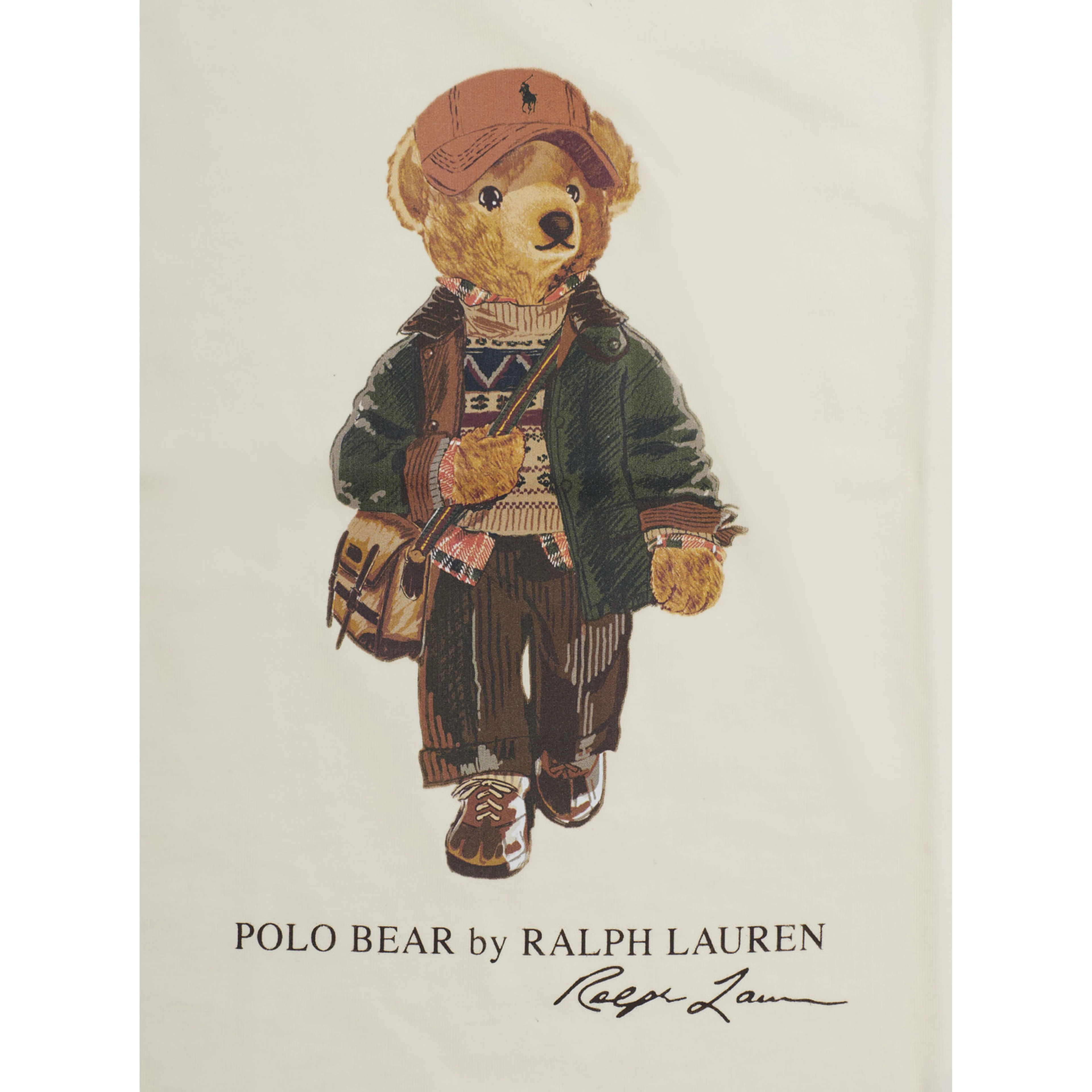 Beige T-shirt with Polo Shirt Bear print on the front in cotton for Boy