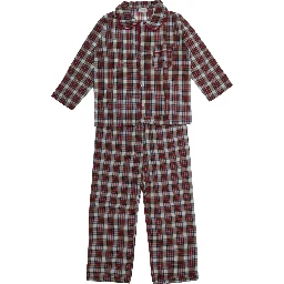 Unisex Off-White Checkered Pajamas with Long Sleeves and Collar, in Cotton, White, Unisex