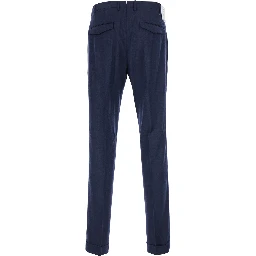Blue Pants with Single Pleat on the Front in Blend Wool for Men