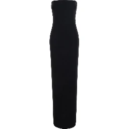 black Long dress with square neckline and sleeveless design in tech fabric for women