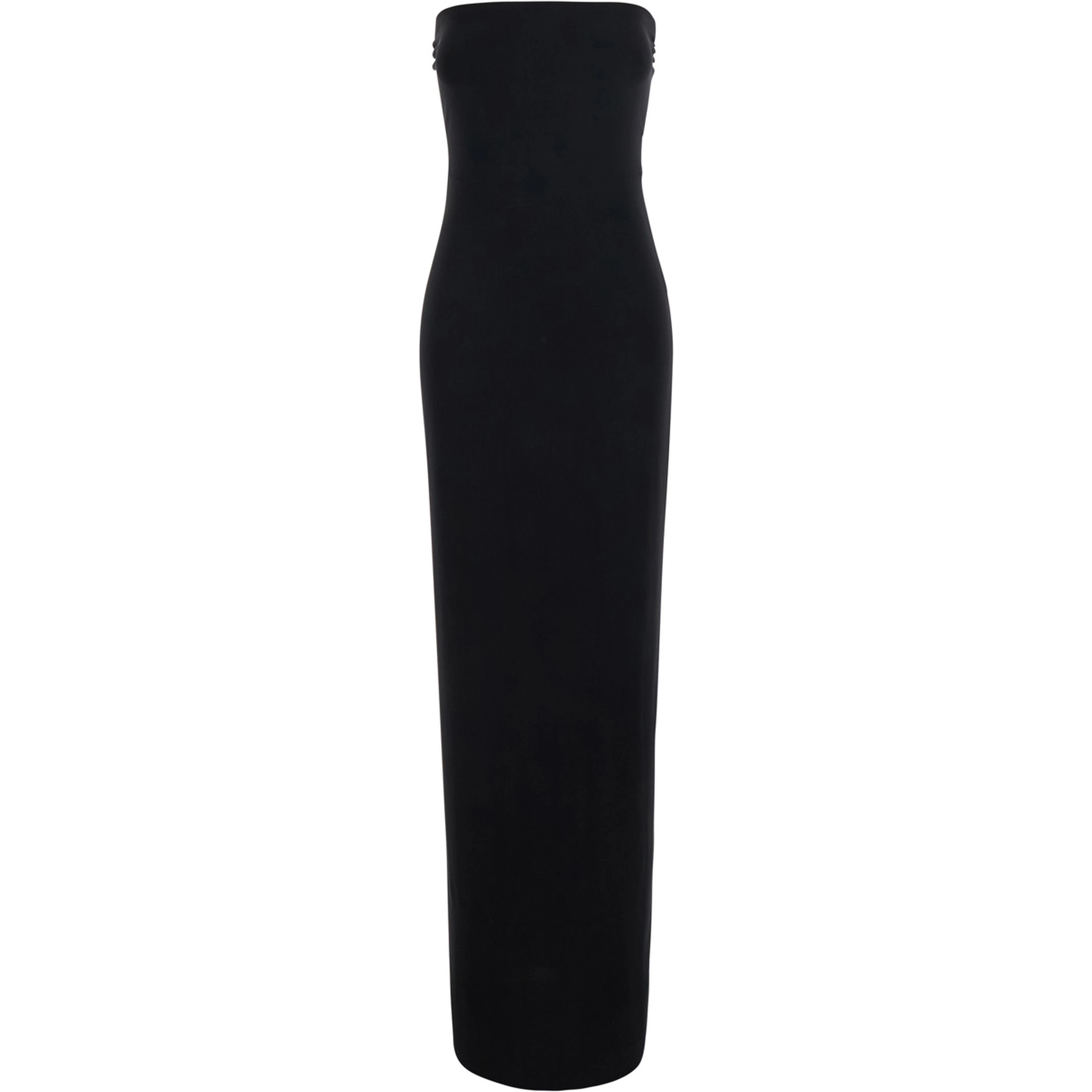 black Long dress with square neckline and sleeveless design in tech fabric for women