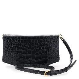 Black Crossbody bag with adjustable and removable strap and crocodile-embossed effect in leather for women